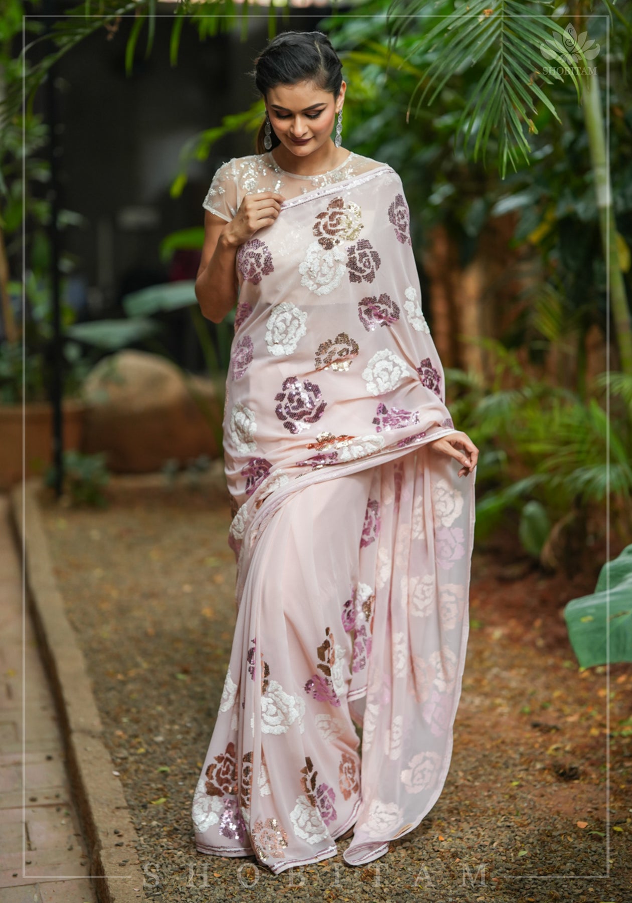 Buy Peach Pink Stitched Cocktail Saree In Sequins With Rushing Blouse KALKI  Fashion India